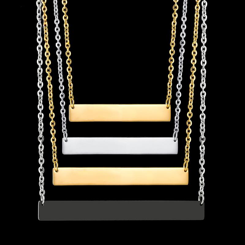 511 Customized Engraved Personalized Glossy Pendant Titanium Steel Rectangle Necklace Valentine's Day Gift