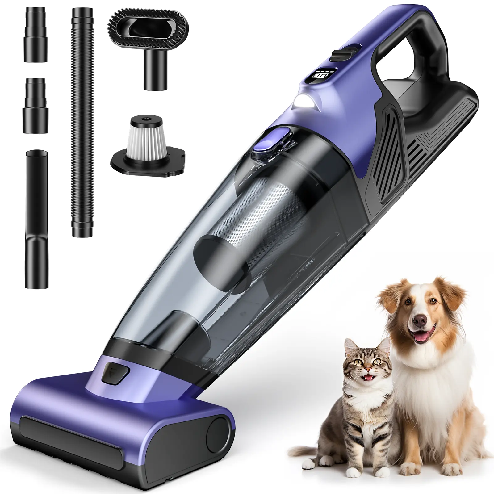 Heapets VC036S WandVac Pet Hair Cordless Handheld Vacuum: 20000PA High Power Car Vacuum with Motorized Brush and LED Light, Rechargeable Hand Held Vacuum Cleaner with Reusable Filter for Car, Home, Office & Pet,back to school,back to school haul
