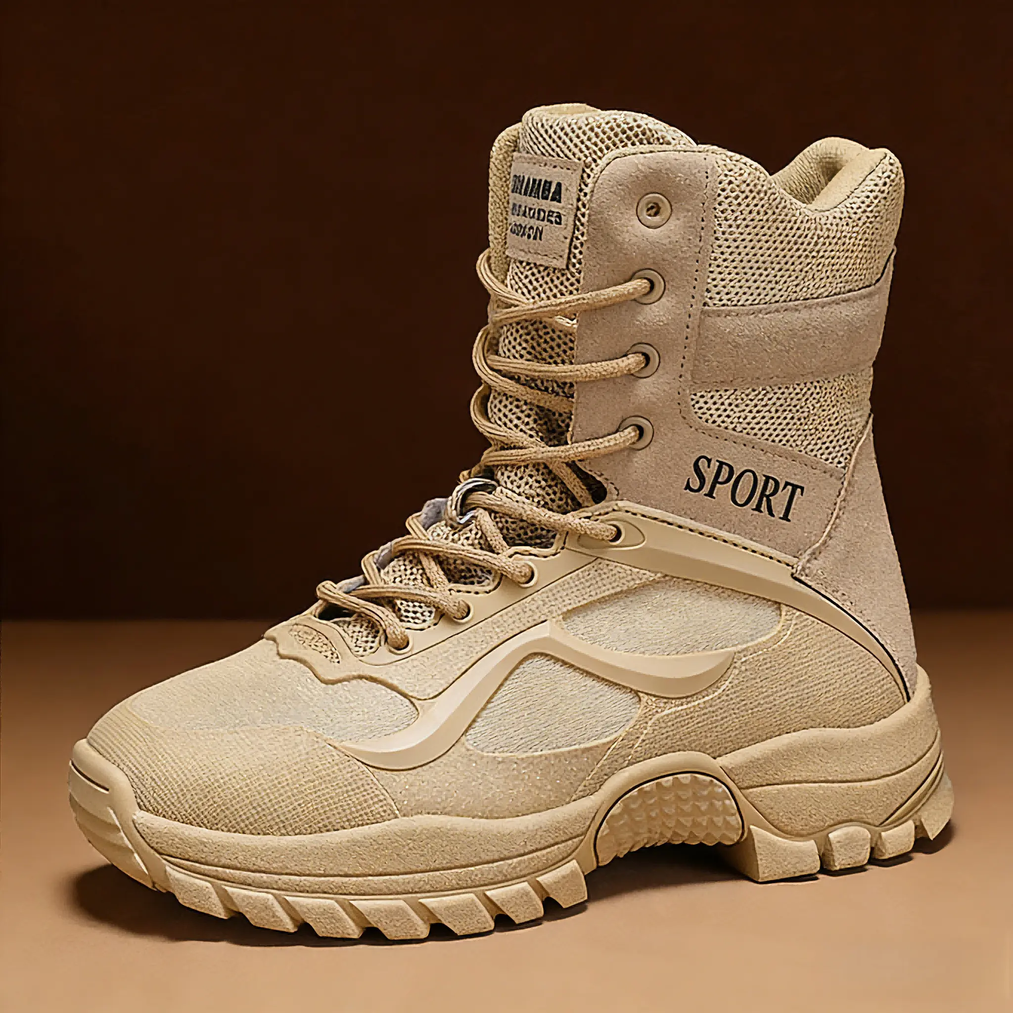 Men's High-Top Lace-Up Ankle Boots - Waterproof, Anti-Slip Sole, Synthetic Fabric, All-Season Outdoor Hiking Combat Work Shoes, Durable Lightweight Design