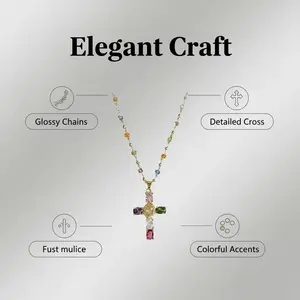 Light & Stone Rainbow Cross Necklace for women