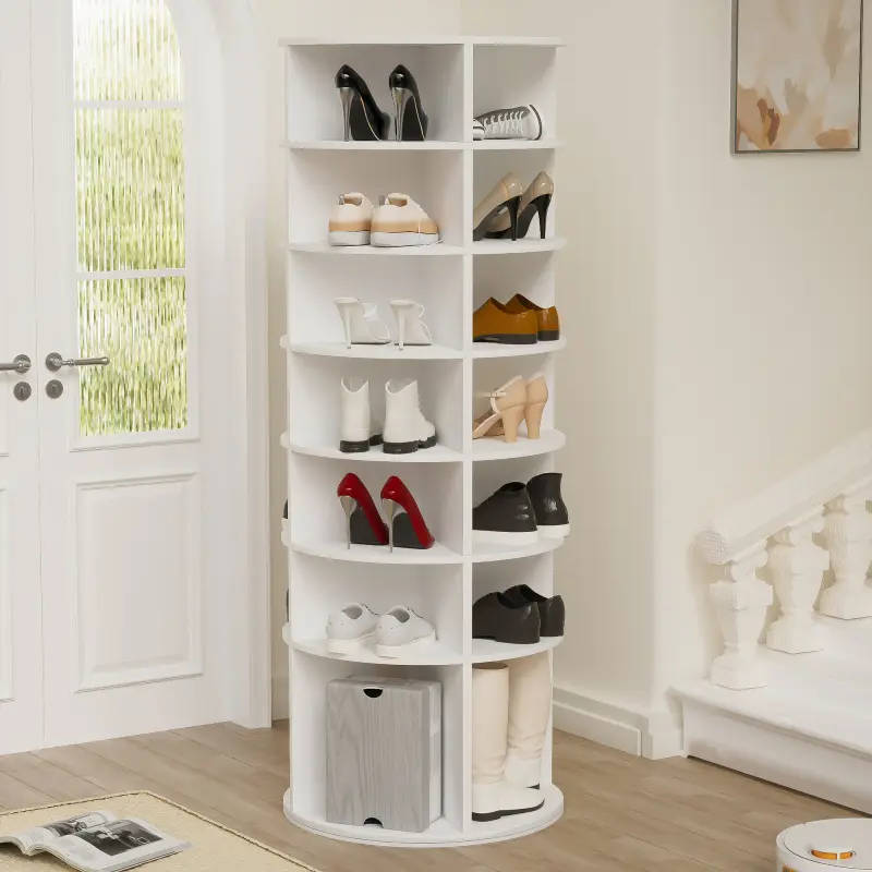 Bellemave 7-Tier Circular Rotating Shoe Rack Organizer - Durable Plastic Composite Shoe Storage System, Closet Storage, 360° Rotates Freely, High Base, 28-Pair Capacity, Easy Setup, 23.7"w x 23.7"d x 72.5"h, 25+kg Home Organizer, Circular Shape