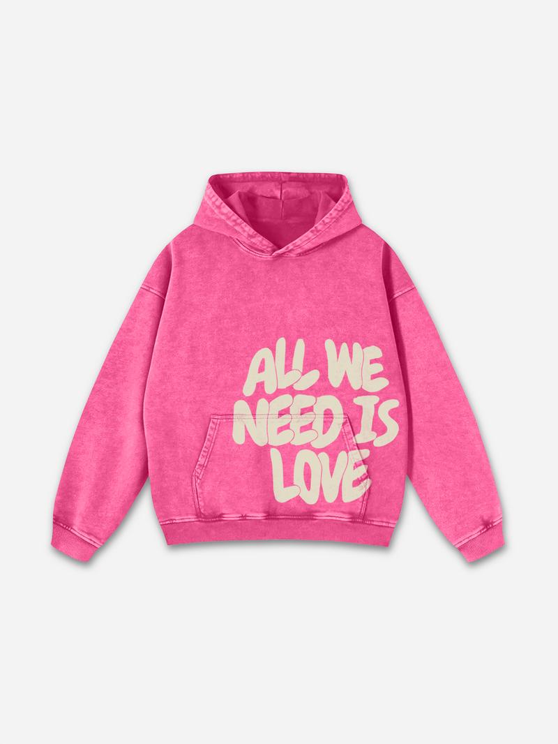 Sopula Studio Mens & Womens Tops All We Need Is Love Graphic Pink Vintage Washed Casual Pullover Cotton Hoodie