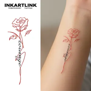 INKARTLINK Tattoo 2 Sheets, Waterproof, Semi-permanent, Long-lasting, Temporary, Simple Fake Tattoo Sticker, Red Rose, Love, Elegant, Minimalist, Art, Party