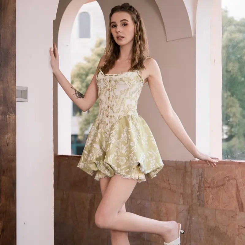 Garden Lace Corset Dress - LuminaVenus Dresses Summer Graudation Prom Prince Princess Flower Print Dress Vintage Green Embroidered Elegant Party  Outfit  Birthday Party Set Casual Womenswear Basic Skirt Vacation Shorts
