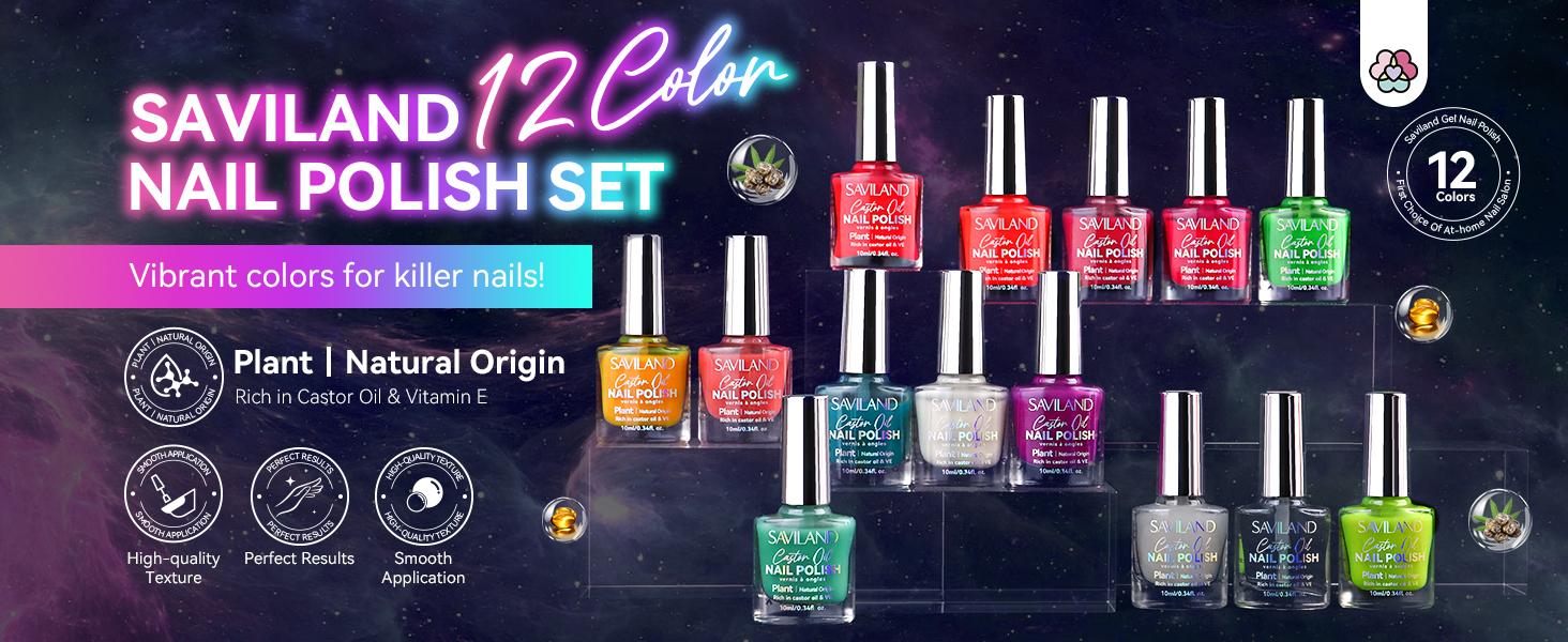 SAVILAND Glow-in-the-Dark Nail Polish Set: 12 Luminous Neon Vegan Shades Base & Top Coat Quick-Dry Formula Perfect for Salon Home DIY & Nail Art(All kits include a base coat and top coat for nail polish)