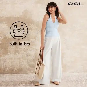 OGL Halter Neck Side Gathered New Airy Brami Tank with Built-in Bra for Womenswear Tops
