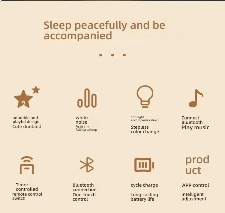 Cute Bluetooth Night Light with App Control - Stepless Dimming, Timer, Colorful Light, Bluetooth Music, Ideal for Sleep & Gift Giving, Perfect for Kids and Bedrooms