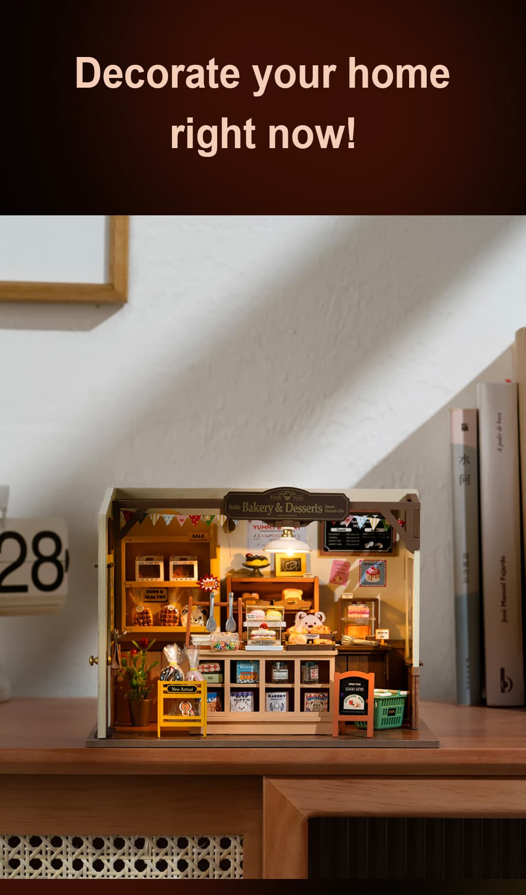 Rolife  Becka's Baking House Miniature House Kit DIY Mini Dollhouse with Accessories Tiny Store Making Kit with LED Light Hobby Birthday Gifts for Kids & Adults