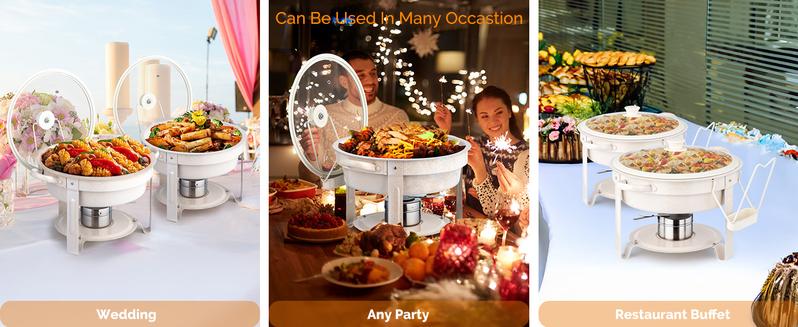 ROVSUN 5QT Chafing Dishes for Buffet 4 Pack, [Game Changer Maifanite-Coated] Chafing Dish Buffet Set, Chafers and Buffet Warmers Sets with Lid Holder, Naturally Elegant for Party Wedding Event