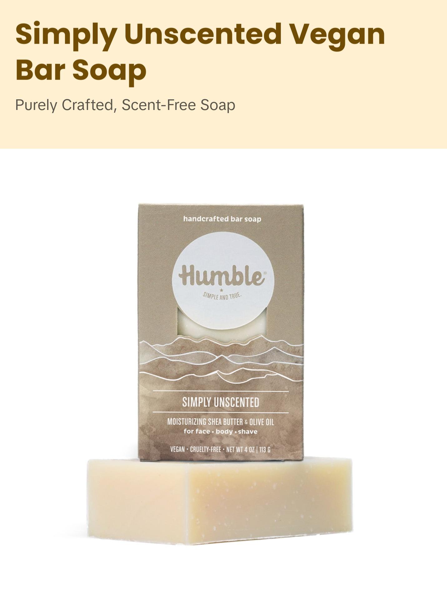 Humble Brands Simply Unscented Bar Soap, Moisturizing & Handcrafted, Vegan 4oz