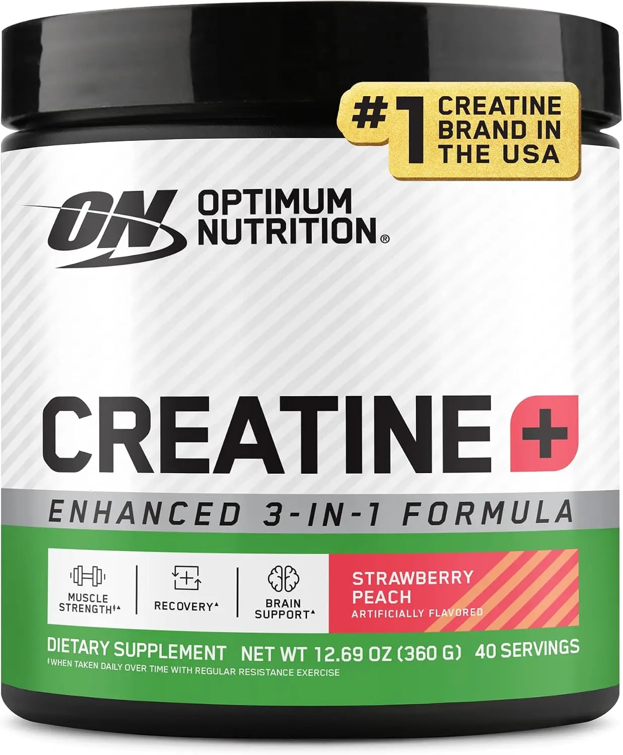 Optimum Nutrition Creatine Monohydrate Plus Powder, Strawberry Peach Flavor, Performance Blend with Electrolytes for Hydration & Added Vitamins, Supports Energy & Muscle Recovery, 40 Servings, 360g (Packaging May Vary)