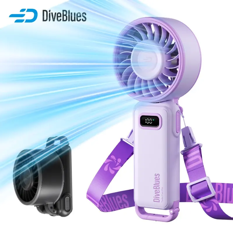 DiveBlues Powerful Handheld Turbo Fan - 100 GearWind, 3600mAh Rechargeable Battery, 15H Long Lasting Use, 3-in-1 Collapsible Design, Compact Storage for Outdoor Travel, Dorm & Home Essentials