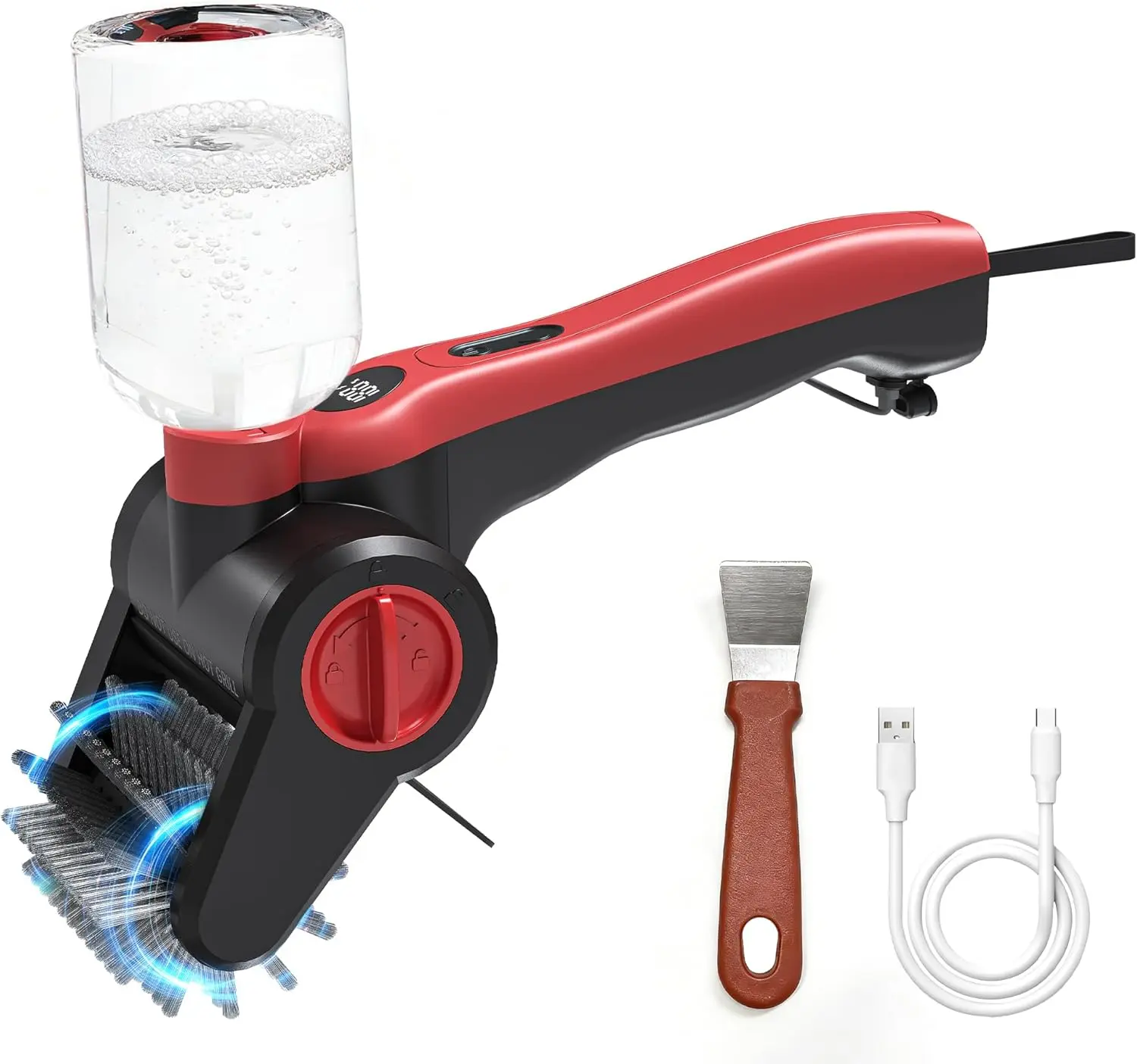 [Summervibes]Electric Grill Brush, 100W High Power Cordless BBQ Cleaner with 300ml Water Spray Tank, IPX8 Waterproof Automatic Scrubber for Gas Charcoal Grills, 2-Speed Rechargeable Power Brush with Scraper, Portable, Utensils, Stainless tiktokshopspringg