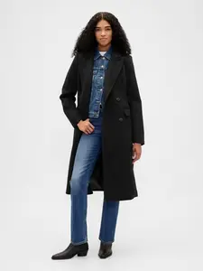 Wool-Blend Chesterfield Coat Color Black