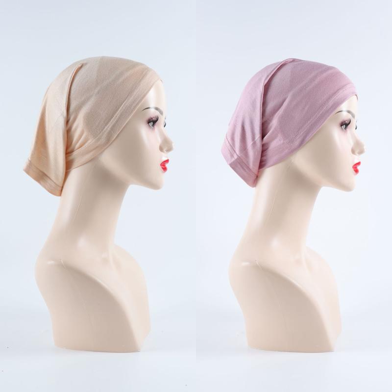 Women Muslim Modern Modesty Chic Solid Color Soft Jersey Hijab Tudung With Basic UnderCap Formal Spun Rayon Lightweight Breathable MH038 Beige Black