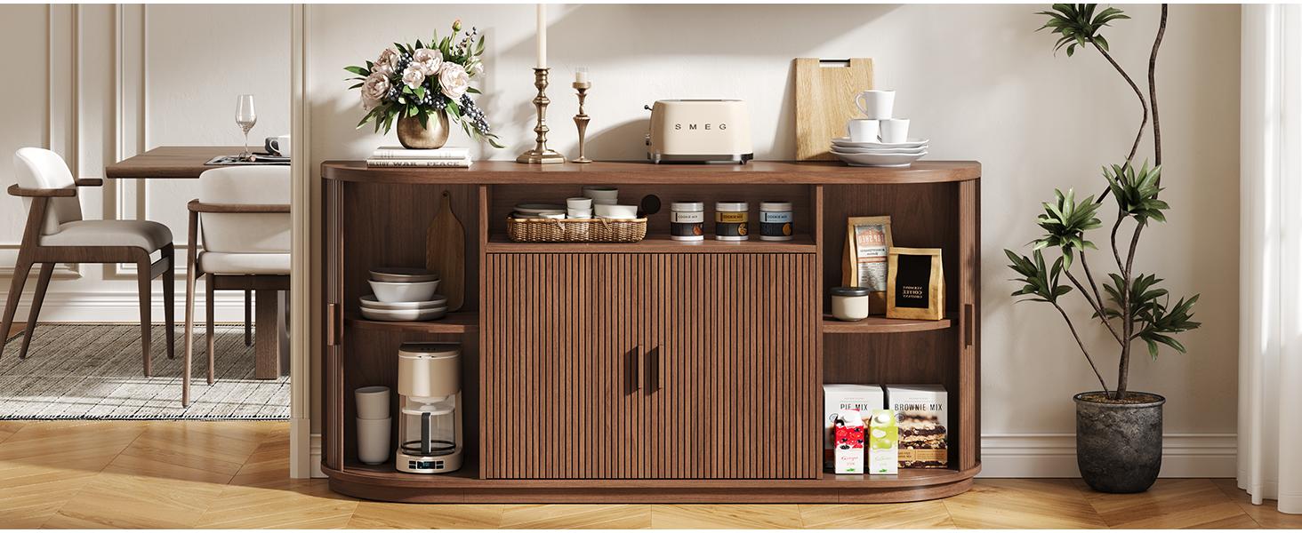 【SPRING GLOW UP】ONBRILL 63" Sideboard Buffet Cabinet with Storage, Modern Fluted Accent Credenza with Sliding Doors, Drawers and Adjustable Shelves, Wood Coffee Bar Console Table for Kitchen, Living Room, Enrtyway 【SPRING GLOW UP】ONBRILL 63" Sideboard Buffet Cabinet with Storage, Modern Fluted Accent Credenza with Sliding Doors, Drawers and Adjustable Shelves, Wood Coffee Bar Console Table for Kitchen, Living Room, Enrtyway