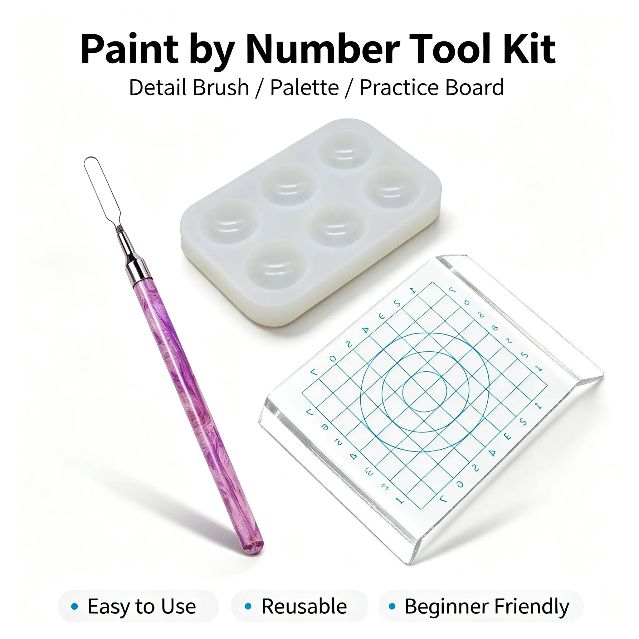 DIY Painting Tool Kit with Acrylic Tray, Stirring Stick, Palette, Mixing Aid for Fluid & Wet Painting, Paint by Numbers