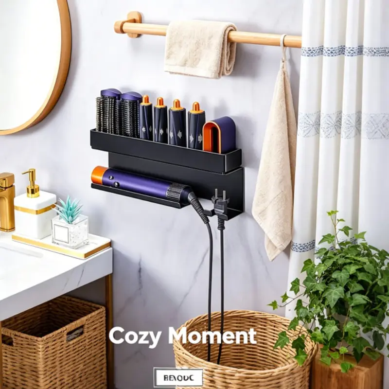 Wall-Mounted Hair Dryer Holder, Curling Iron Stand, Bathroom Beauty Tool Organizer, Fits 7-In-1 Styling Tools, Suitable for Bedroom & Salon, Bathroom Accessory