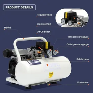 Portable Air Compressor,0.8HP 1.73 CFM@ 90PSI Oil Free 2.5 Gal Tank & Max 115 PSI,62 dB Ultra Quiet