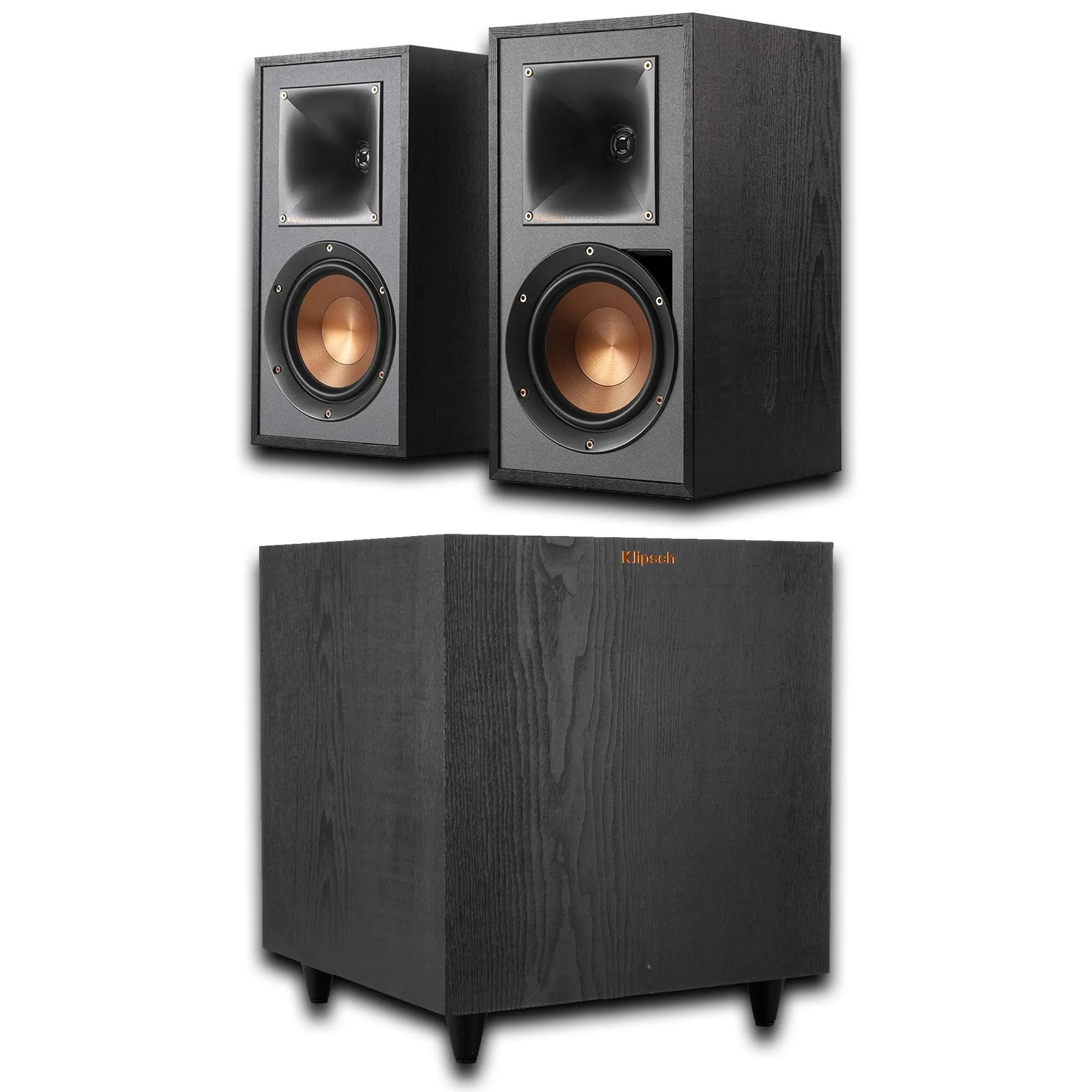 Klipsch R-51PM Powered Bluetooth Speaker Pair with R-80SWi 8-Inch Driver Wireless Subwoofer - 150W of Power, Magnetic Aluminium Aesthetic 2.1 Home Audio System for Streaming, Phono Devices, 90°x90° Tractrix Horns, 90° X 90° Tractrix Horns