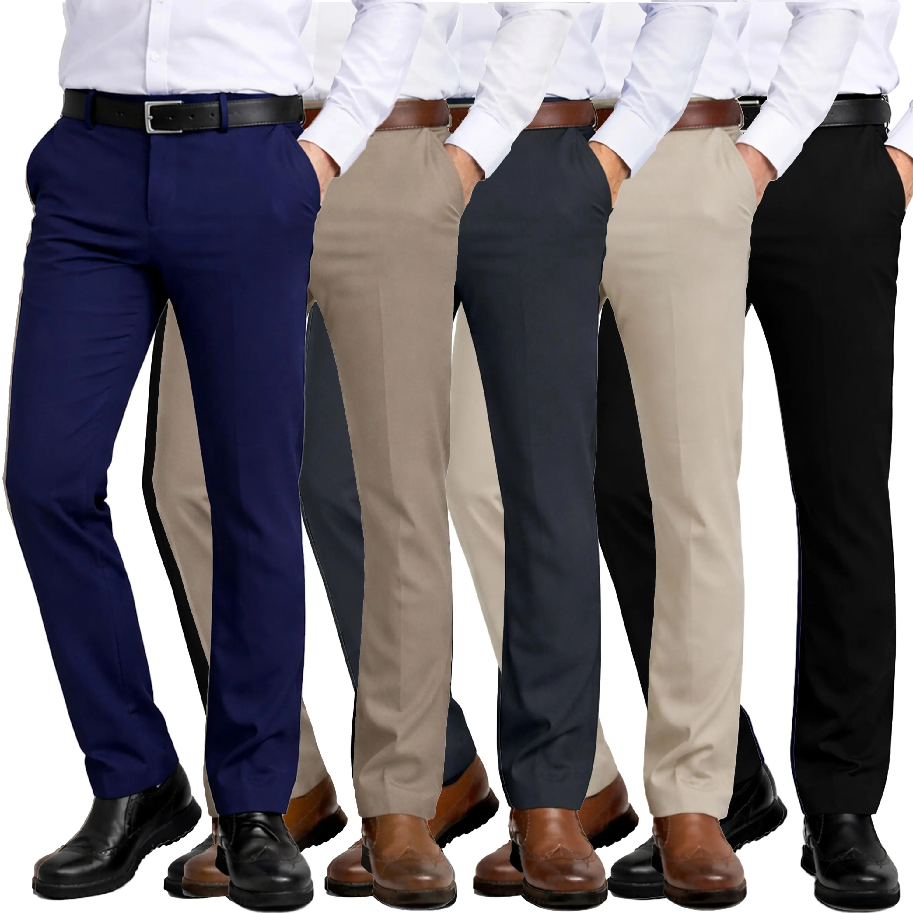 2-Pack Mens Flex Stretch Slim Fit Dress Pants (Sizes, 30-40) Beige Spandex