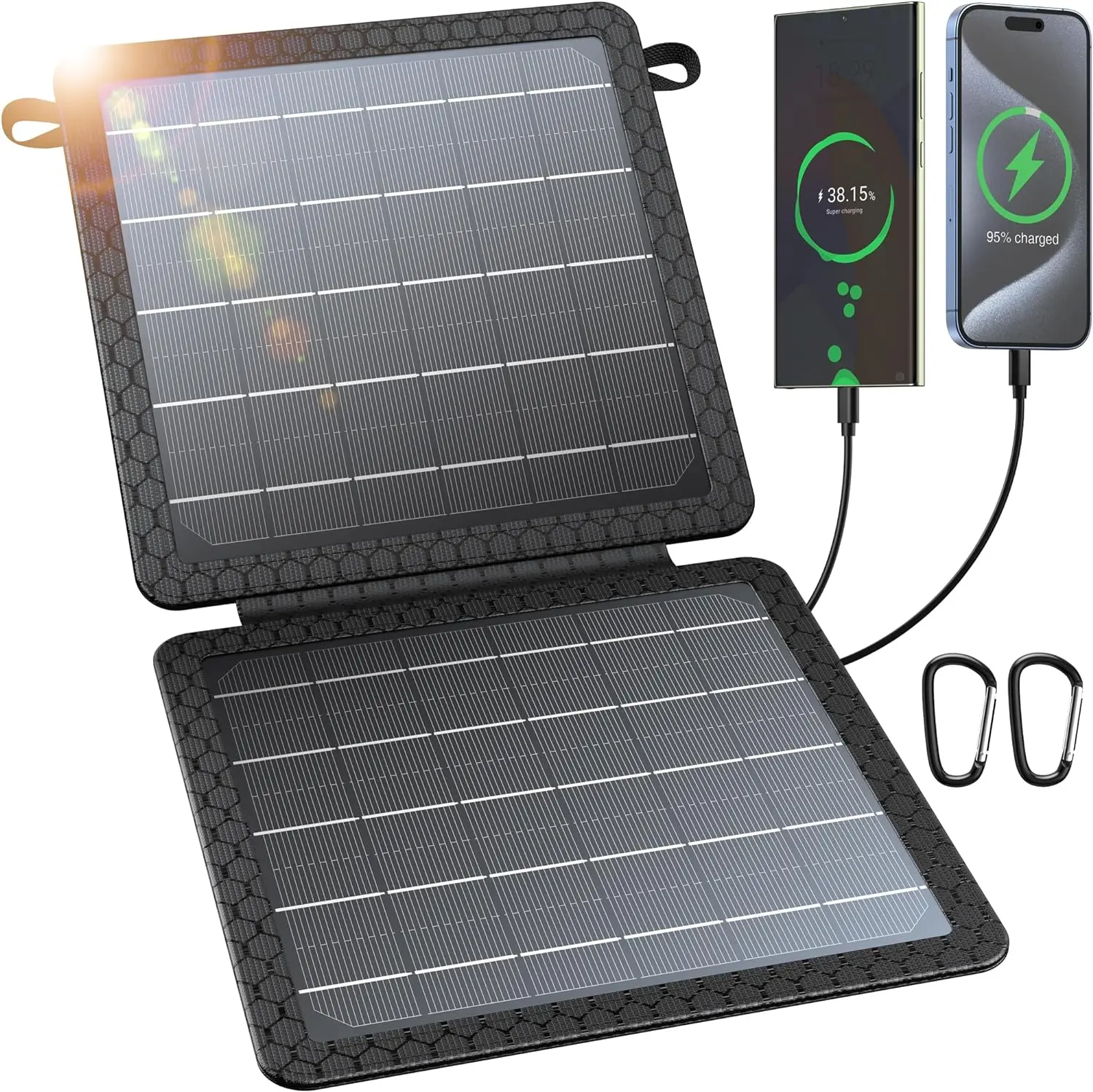 10W Portable Solar Panel, IP65 Waterproof Foldable Solar Cell, Dual USB Outputs (5V/2A Per USB) with 10W Output Keeps Gear Topped, for iPhone iPad Samsung, Outdoor Gadgets for Outdoor Use, Outdoor Solar Devices, Hiking