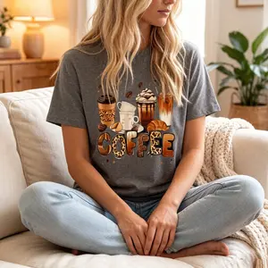 Plus Size Oversized Coffee Lover Graphic T Shirt for Women Casual Short Sleeve Round Neck Top with Coffee Cup Beans and COFFEE Print Breathable Loose Fit for Spring Summer Fall