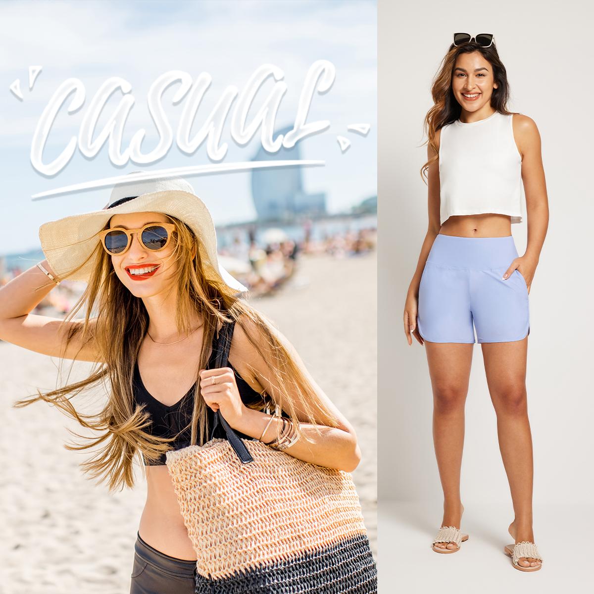 baleaf Women's 3''/5"/7''/9'' High Waisted Lightweight Board Shorts Swim/Running/Workout Quick Dry with Pockets Tankini Bottoms Bathing Suits Plus Size Bermuda Shorts