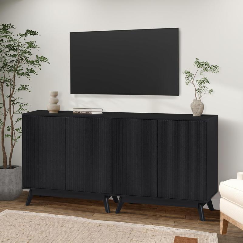 Giratree 2 3 Doors Sideboard Cabinet, Mid Century Farmhouse Fluted Credenza Sideboard Long Buffet Cabinet with Storage for Kitchen, Dining Room Coffee Cabinet, Office, Living Room TV, Entryway Cabinet