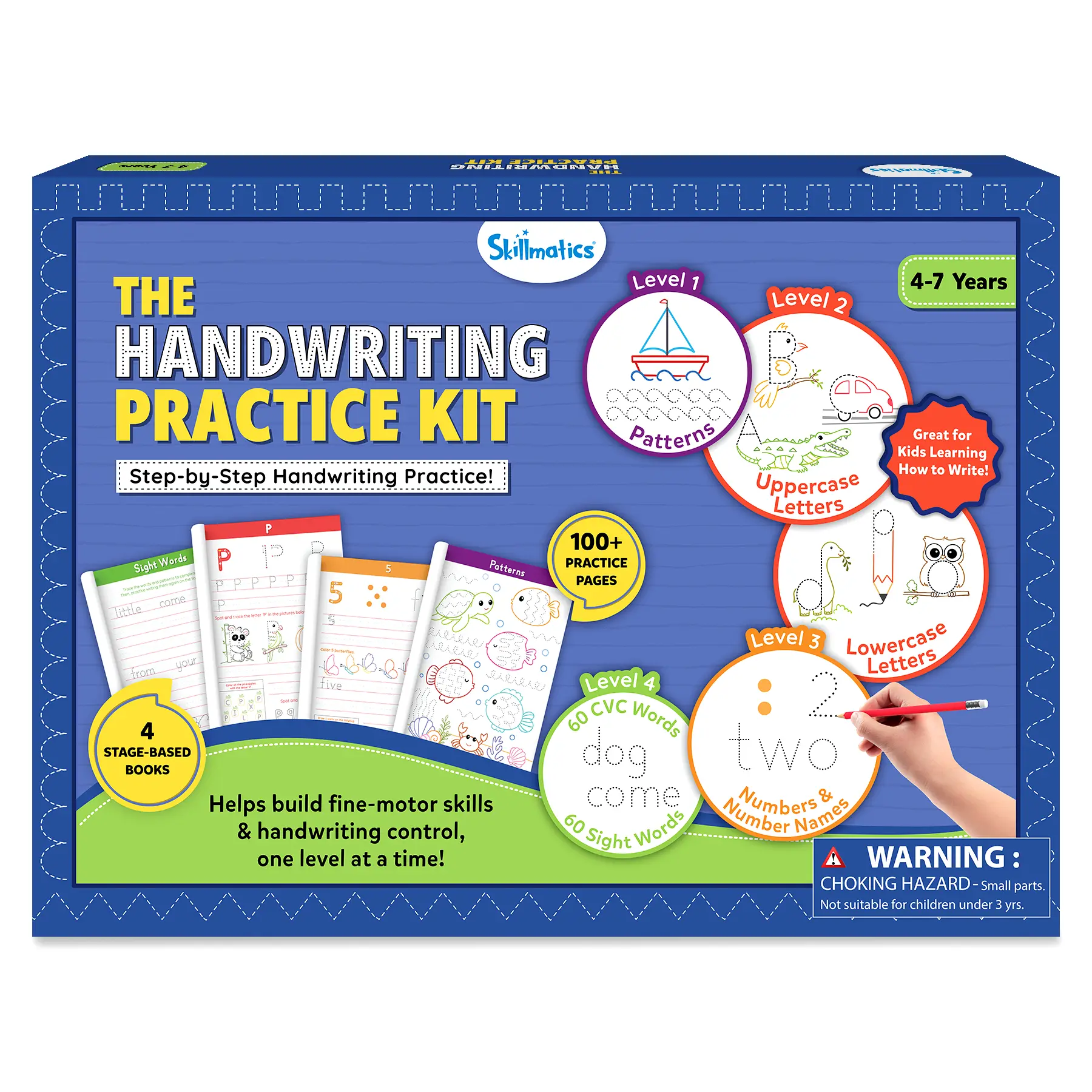 Skillmatics Handwriting Practice Kit – 4 Stage-Based Writing Workbooks with Pencils & Eraser, Learn Patterns, Letters, Numbers & Words, Preschool Learning Set, Gift for Kids Ages 4, 5, 6, 7