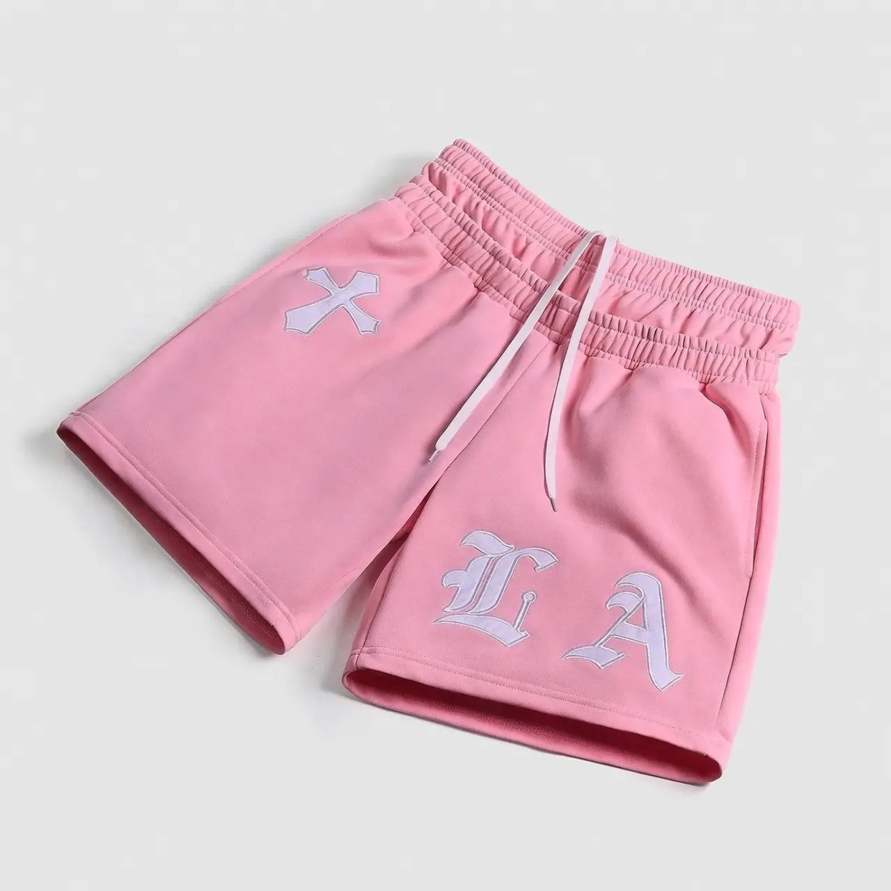 Men's Embroidered Shorts in a Chic Oversized Fit, High-Street Style with an Adjustable Drawstring Waist, Drawstring Waist Shorts, Casual Loose Short