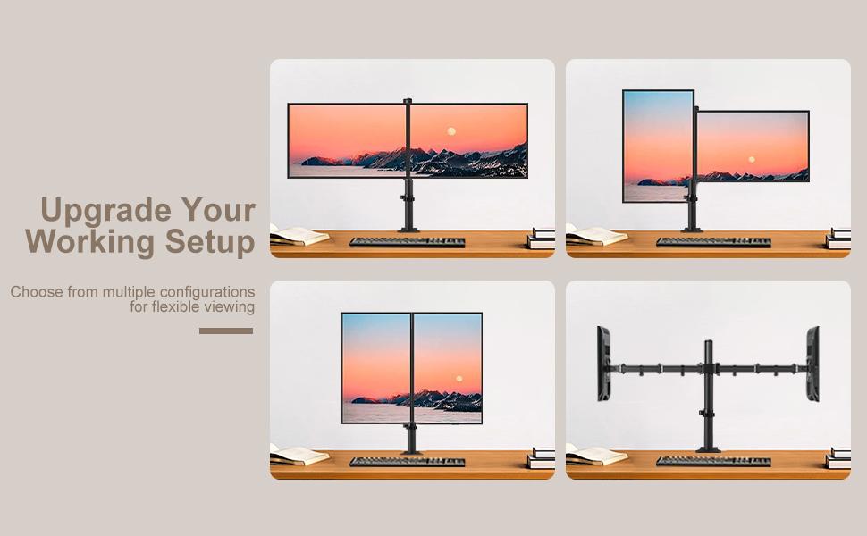 C-MOUNTS Dual Monitor Desk Mount for 2 Screens up to 32 Inch, Fully Adjustable with Free Space and Cable Management   A