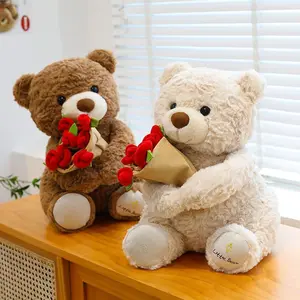 This plush teddy bear holding a bouquet of roses is a soft stuffed toy-the perfect gift for Valentine's Day, anniversaries, birthdays, and romantic occasions. Soft and huggable, it's also a wonderful choice for Christmas, Easter, and other festivals.