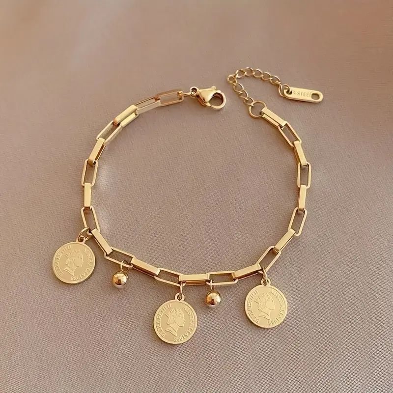 Exquisite Trendy Bracelet in 316L Non-Tarnish Stainless Steel with a Personalized Round Pendant, Hip Hop Style High Quality DIY Bag Accessory, Fashionable Bracelet, High Quality Bracelet tiktokshopbacktoschool