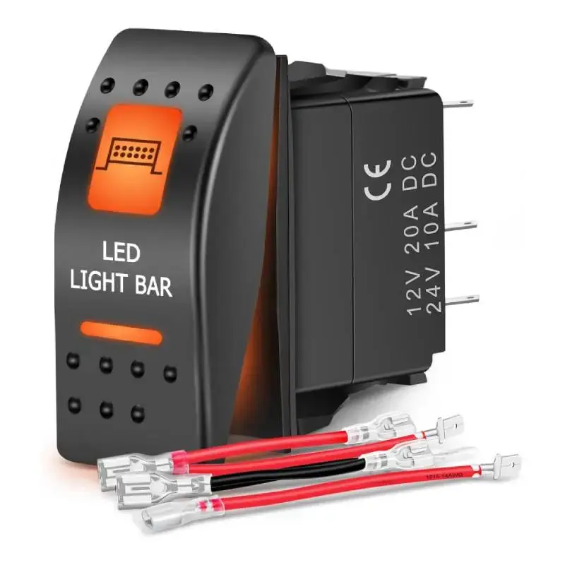 Nilight 5-Pin SPST On/Off Glowing Push Button Rocker Switch, Orange Backlit for UTV LED Light Bars, Electrical Switch Accessory, Glowing Switch Push Button Switches