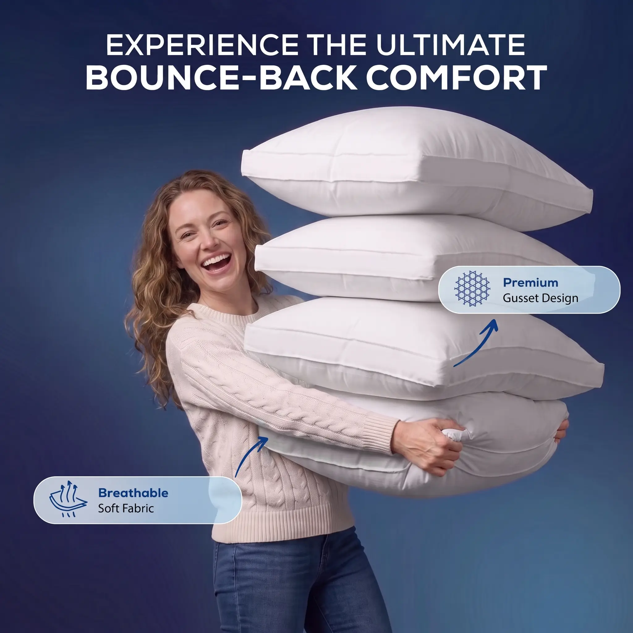 Utopia Brands Gusseted Bed Pillows (4 Pack)  - 5-Star Hotel Quality, Ultra Plush Bed Accessories, Plush Mattress Complement, Cooling Bedding Addition, Hand-Wash Easy, Gusseted Support