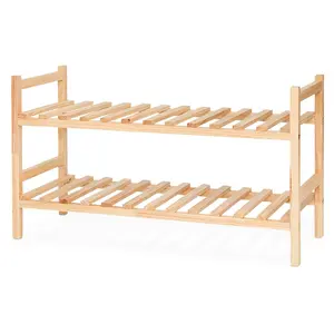 PJ Wood Stackable Wood Shoe Rack Organizer Shelf Closet Entryway Bedroom Natural
