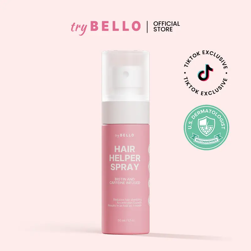 TryBello Hair Helper Spray with Biotin Castor Oil & Caffeine Infused Non-Oily Formula for Fuller Thicker Hair Growth Treatment Vegan Cruelty Free Lightweight Serum - Haircare Solution
