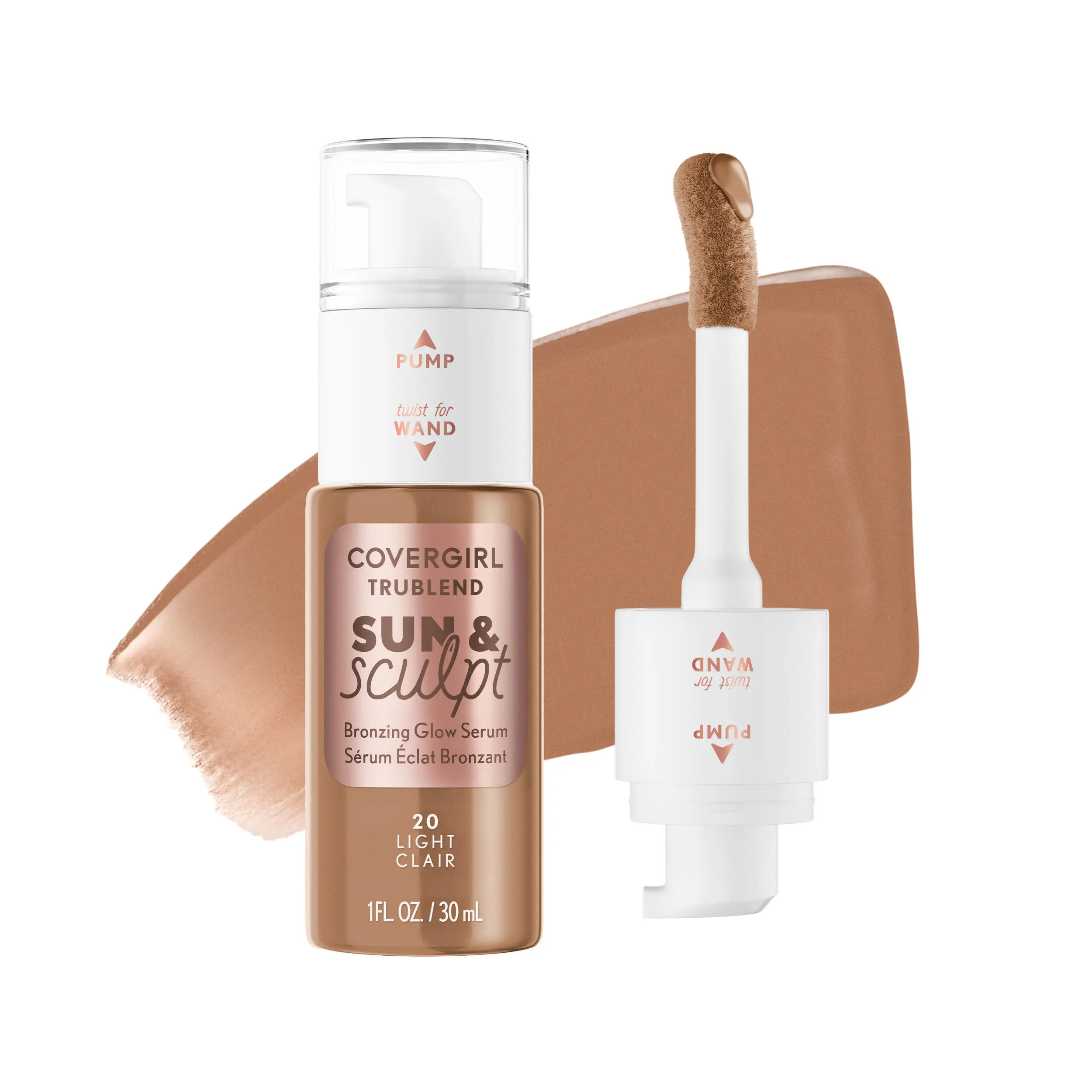 COVERGIRL TruBlend Sun & Sculpt Bronzing Glow Serum, Buildable Liquid Bronzer for All-Over Glow & Targeted Sculpt
