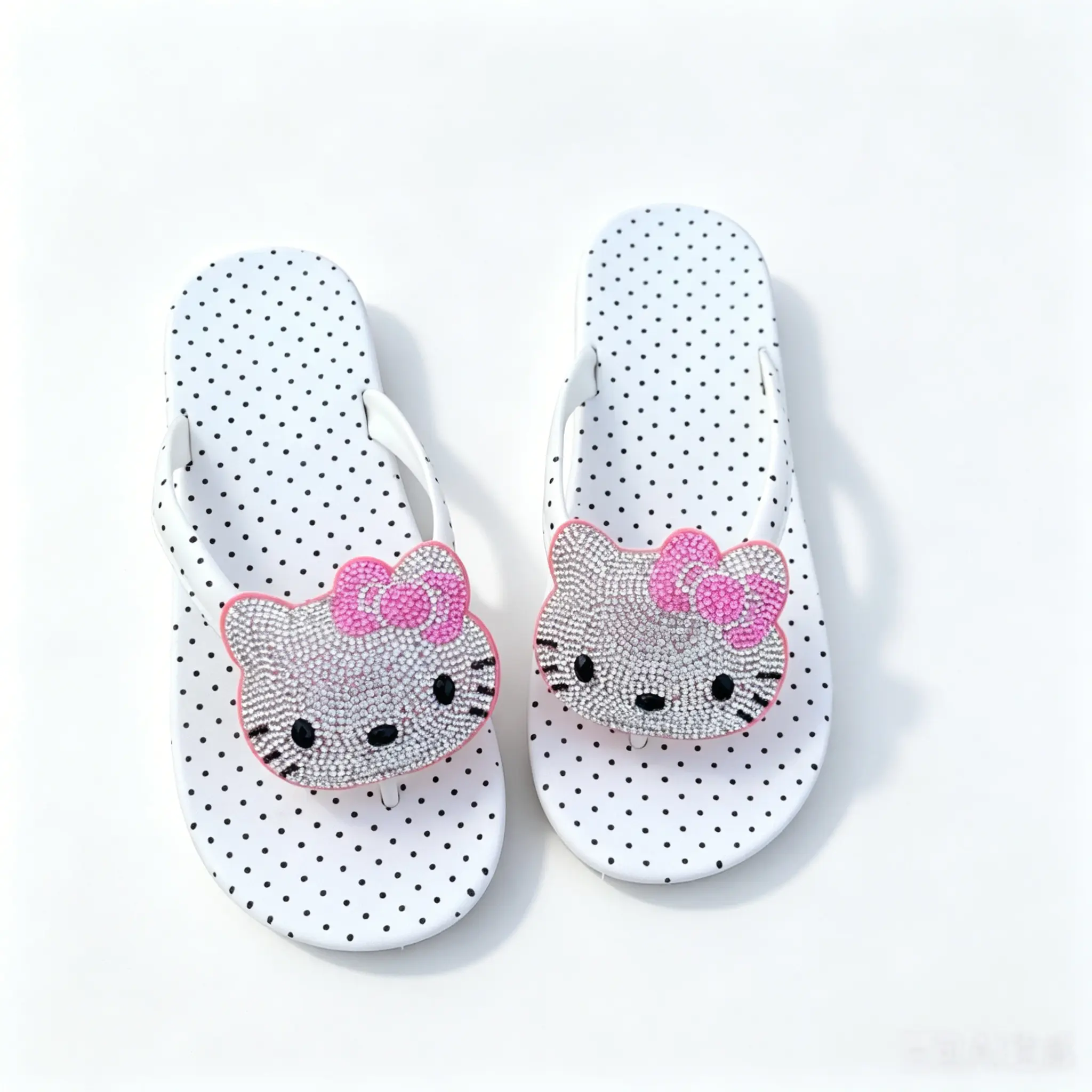 Sanrio Polka Dot Shiny Hello Kitty Flip Flops Cute Kawaii Non-Slip Summer Slides Indoor Outdoor Footwear for Girls Women