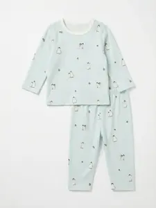 Light Green Penguin Thermal Merino Wool Pajama Set Soft Constant-Temperature Homewear with Delicate Swan Illustrations for Cozy Winter Nights