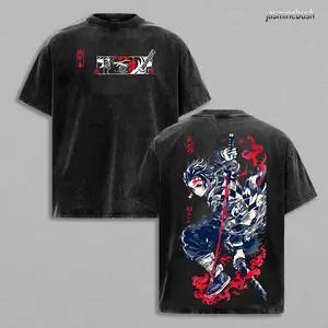 Tanjiro Kamado Water Breathing shirt, Demon Slayer t-shirt, Menswear Anime Double Printed Oversize Lightweight Acid Washed Tee, Gift For Anime Merch