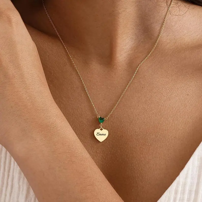 AS606 Valentine's Day Gift Personalized Custom Engraved Name Love Pendant Stainless Steel DIY Birthstone Necklace Birthday Gift for Women