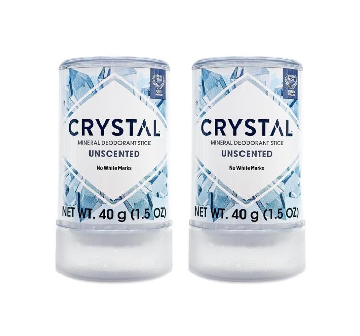 CRYSTAL Travel Stick Mineral Deodorant - Unscented Body Deodorant With 24-Hour Odor Protection, Non-Staining & Non-Sticky, Aluminum Chloride & Paraben Free, 1.5 FL OZ – (Pack of 2)