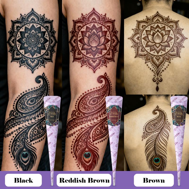 DIY Tattoo Stencil Kit 3 Tattoo Cones Set with Gloves Cotton Swab for Women Men Kids Party Gifts Long Lasting Body Art Designs