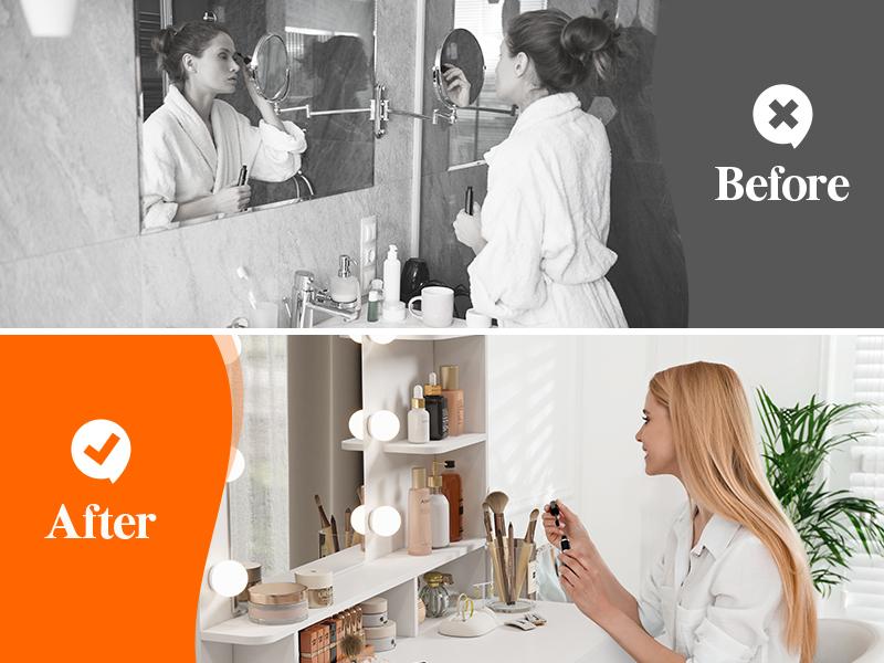 Lifewit 31.5"/35.4"/38.6" Vanity with Mirror, Adjustable Brightness, Makeup Desk with 2 Drawers & Stool for Bedroom Bathroom Makeup Room Mothers Day Gifts