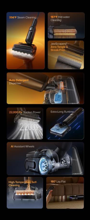 Roborock F25 series Ultra Steam Wet Dry Vacuum Cleaner, 356°F Steam Mop & 187°F Hot Water Cordless Vacuum Mop All in One, Floor Washer with Blue Light, 194°F Self-Cleaning, 180° Lay-Flat, AI Assitant Wheels #TikTokShopSpringGlowUp #NewDropsForYou