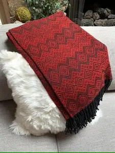 INCA RED and CHARCOAL Hand-loomed Alpaca Blanket