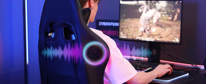 HOFFREE Gaming Chair with LED Lights & Massage | Bluetooth Speakers, Footrest & Adjustable Recline