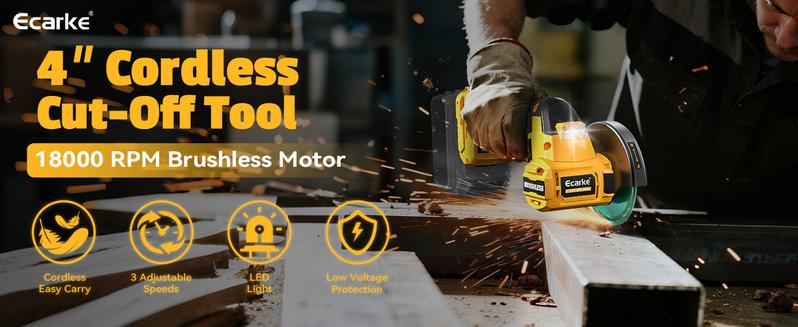 4" Cordless Brushless Cut-Off Tool Compatible with DeWalt 20V Battery, 【Battery NOT Included】, with 4pc 4" Blades for Metal, Wood, Tile & Plastic